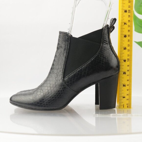 Johnston Murphy Womens Boot Size 8.5 Black Leather Snakeskin Block Heel Chelsea - Picture 9 of 14